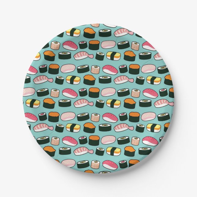 Yummy Sushi-Party-Spaß-illustriertes Muster Pappteller (Vorderseite)