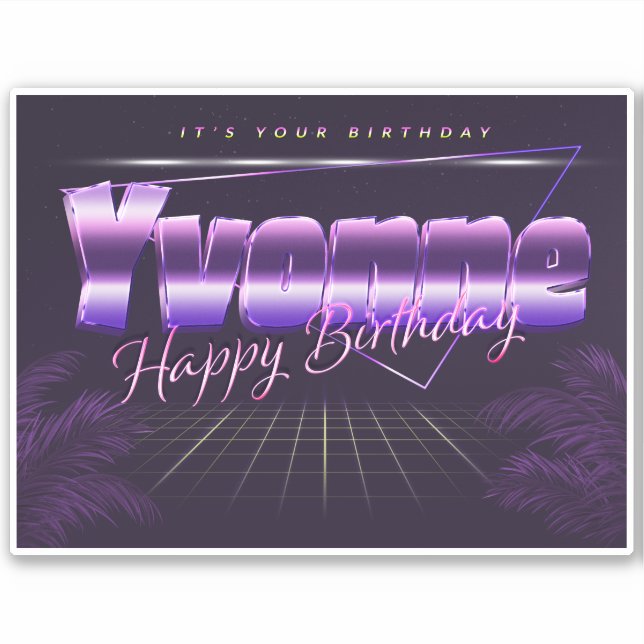 Yvonne Name Vorname lila retro Sticker Geburtstag (Vorderseite)