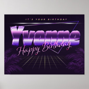 Yvonne Nom Vorname lila retro Poster Geburtstag
