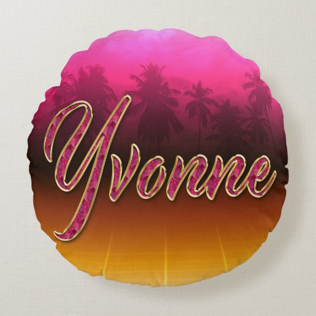 Yvonne Vorname Name golden pink Kissen (Vorderseite)
