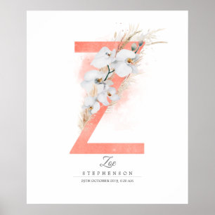 Z Brief Monogramm Weiße Orchideen und Pampasgras Poster