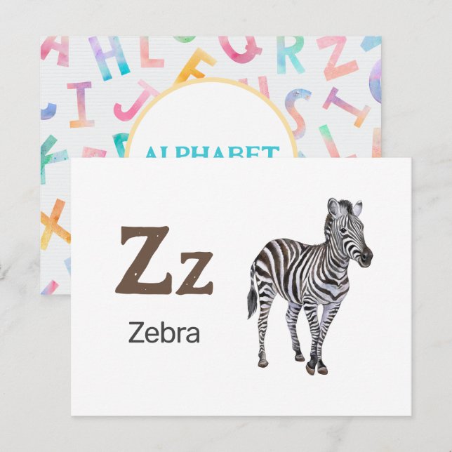 Z est pour Zebra - Carte Flash Alphabet (Devant / Derrière)