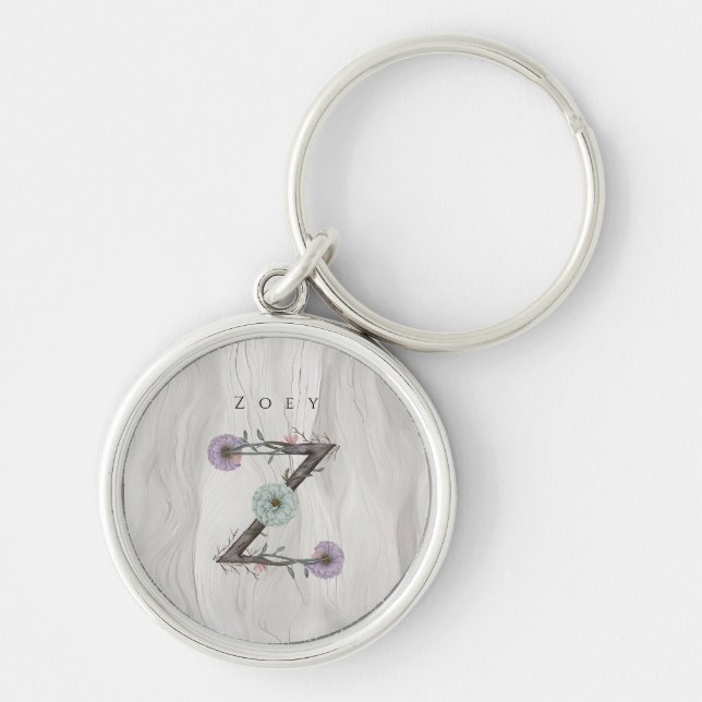Z Floral Monogram Modern Minimalistisch Schlüsselanhänger (Vorne)