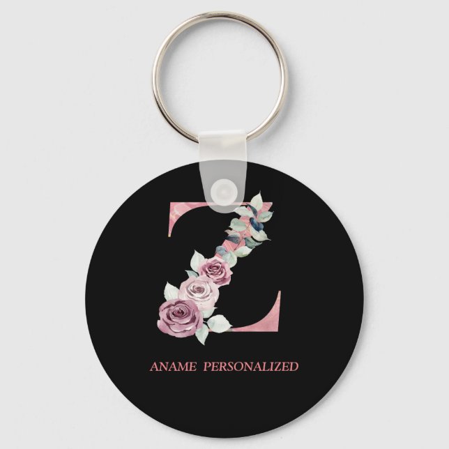 Z Floral Monogram Name Letters Pink Agate Schlüsse Schlüsselanhänger (Vorderseite)