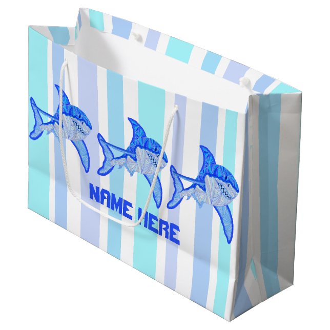 Z-Hai-bunte Seestreifen Große Geschenktüte (Vorderseite Schrägansicht)