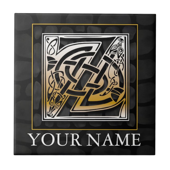 Z "Ihr Name" keltische Monogramm-Tile aus schwarze Fliese (Vorderseite)