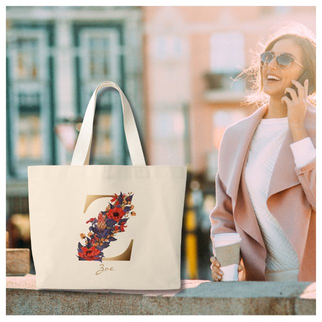 Z Letter Gold Monogram Lila Yellow Floral Jumbo Stoffbeutel (Von Creator hochgeladen)