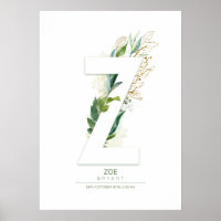 Z Letter Monogram Gold Green Foliage Dreamy