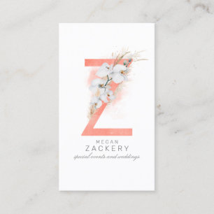 Z Letter Monogram White Orchias and Pampas Grass Visitenkarte