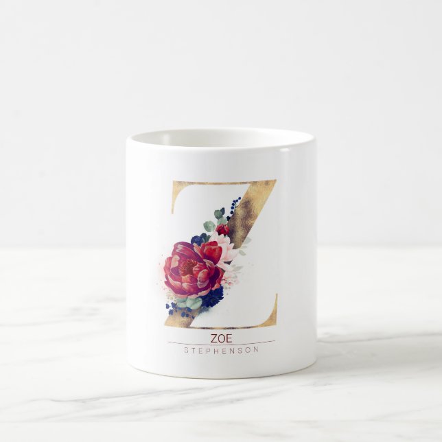 Z Monogram Floral Burgundy Red and Navy Blue Kaffeetasse (Mittel)