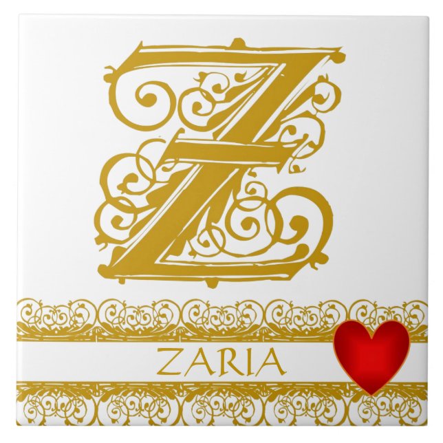 Z Monogram Name Gold Lace Red Heft Template Tile Fliese (Vorderseite)