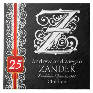 Z Monogram "White Lace on Black" Anniversary Tile Fliese