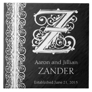 Z Monogram "White Lace on Black" Hochzeitszange Fliese