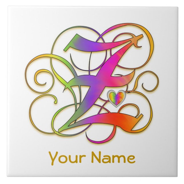 Z Monogramm Ihr Name "Gothic Rainbow" Keramik Tile Fliese (Vorderseite)