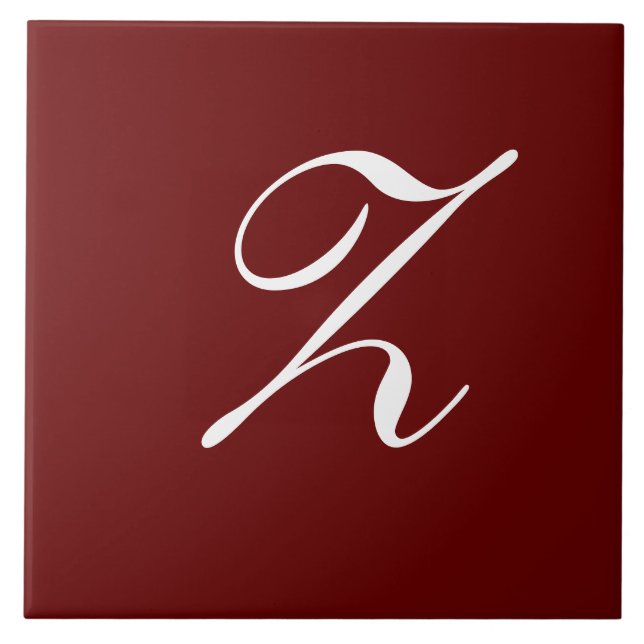 Z Monogramm Initiale Weiß auf Dunkelrot Fliese (Vorderseite)