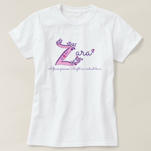 Z-Namensbedeutungs-Monogramm-Shirt Zara Mädchens T-Shirt (Design vorne)