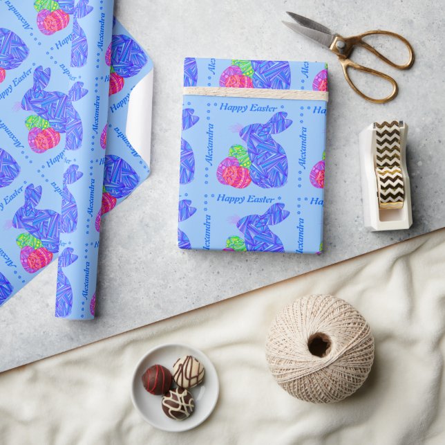 Z Personalisiert Blue Oaster Bunny Ostereier Geschenkpapier (Kunsthandwerk)