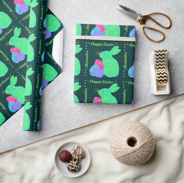 Z Personalisierter Grüner Ostern Bunny Eggs Gift W Geschenkpapier (Kunsthandwerk)