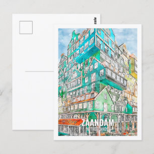 Zaandam Niederlande Berühmter Reiseort Aquarell Postkarte