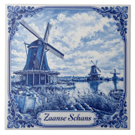 Zaanse Schans Delft Blue style ceramic tile Fliese
