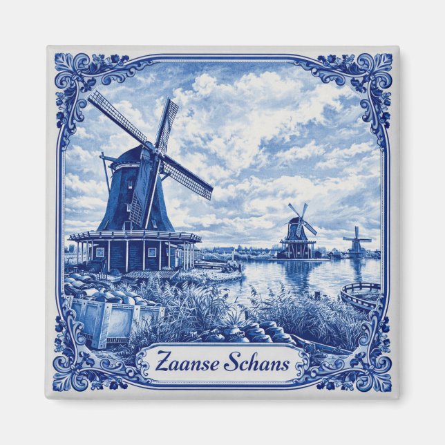 Zaanse Schans Delft Blue style magnet (Devant)