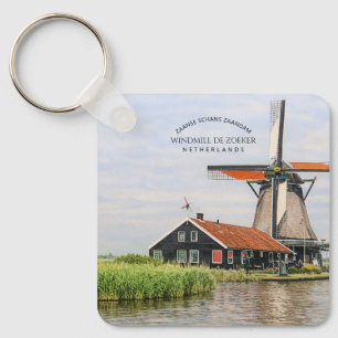 Zaanse Schans Windmühle Aquarell Niederländisches Schlüsselanhänger