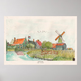 Zaanse Schans Zaandam Niederlande Wasserfarbe Poster