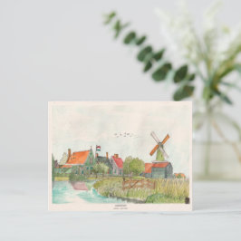 Zaanse Schans Zaandam Niederlande Wasserfarbe Postkarte