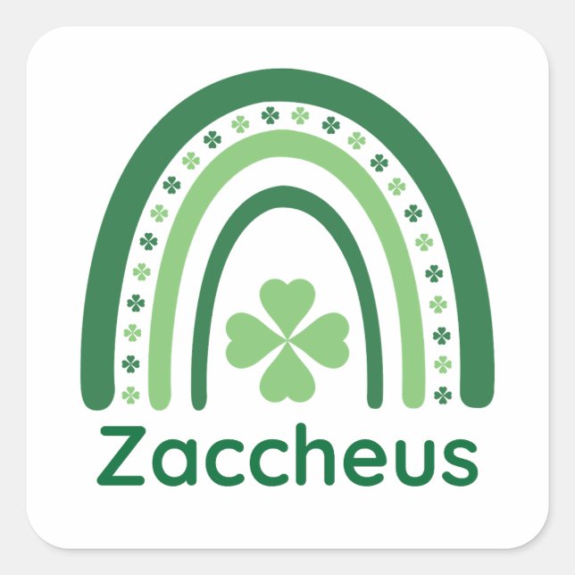 Zaccheus Name Clover Boho Rainbow Quadratischer Aufkleber (Vorderseite)