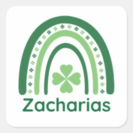 Zacharias Name Clover Boho Rainbow Quadratischer Aufkleber