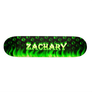 Zachary Skateboard grünes Feuer und Flammen Desig