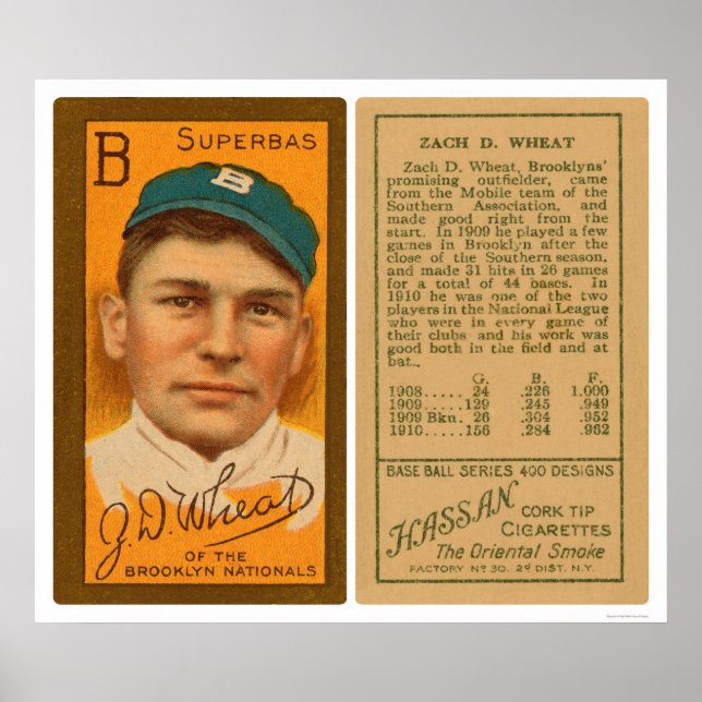 Zack Wheat Brooklyn Superbas Baseball 1911 Poster (Vorne)