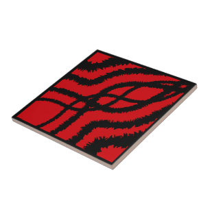 Zackenpaint Spritzer Mirrored Lines Black On Red Fliese