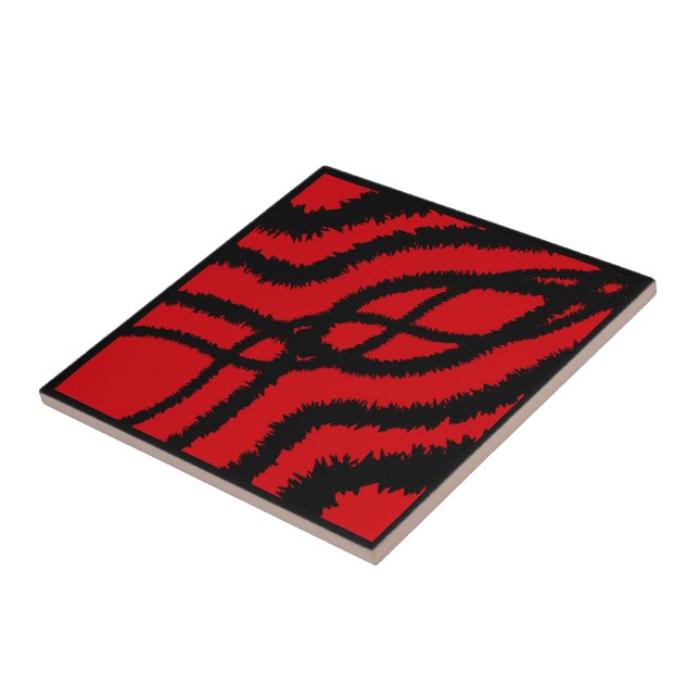 Zackenpaint Spritzer Mirrored Lines Black On Red Fliese (Seite)