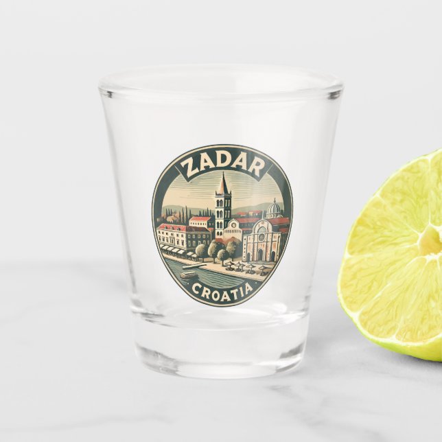 Zadar Croatia Illustration Reisen Kunst Abzeichen Schnapsglas (Vorderseite)