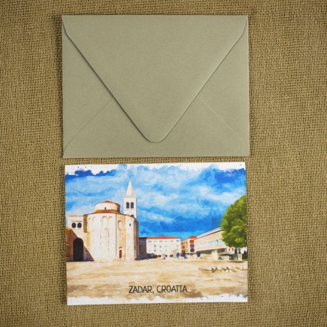 Zadar Croatia Wasserfarbenpanorama Aussicht Postkarte (zadar croatia architecture vintage travel postcard)