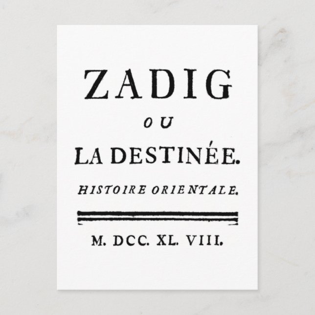 Zadig, oder das Buch des Schicksals - Descartes Postkarte (Vorderseite)