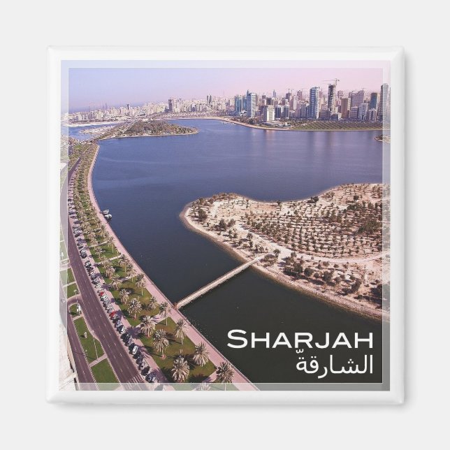 zAE016 SHARJAH panorama, VAE, Kühlschrank Magnet (Vorne)