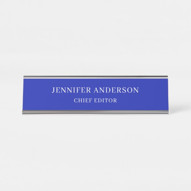 Zaffre Blue Professional Modern Plain Minimalist Schreibtischnamensplakette (Vorderseite )