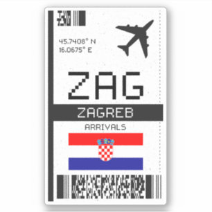 ZAG Zagreb Boarding Pass - Kroatien Reisen Aufkleber