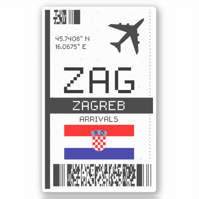 ZAG Zagreb Boarding Pass - Kroatien Reisen Aufkleber (Vorderseite)