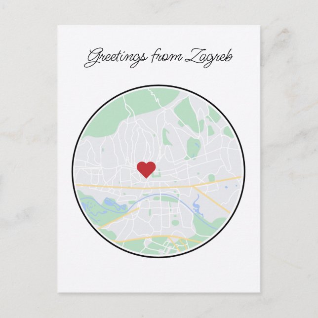 Zagreb Kroatien Handgemalte Stadtkarte Postkarte (Vorderseite)