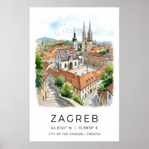 Zagreb Stadt-Aquarelldruck, Kathedrale Spiren Poster