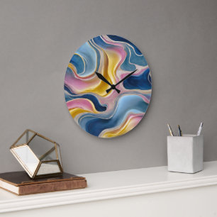 „Zahara“. Wirbel aus Blau, Rosa und Sand Große Wanduhr