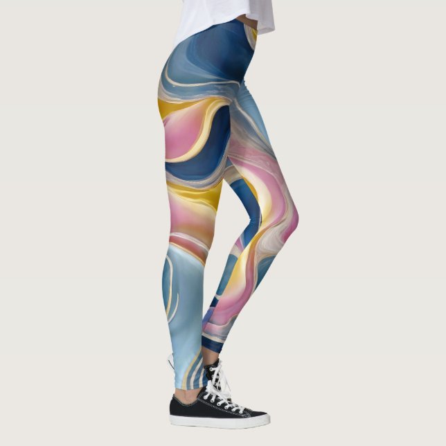 "Zahara". Wirbel von Blues, Rosa und Sand Leggings (Rechts)
