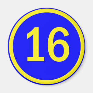 Zahl 16 in einem Kreis Magnet