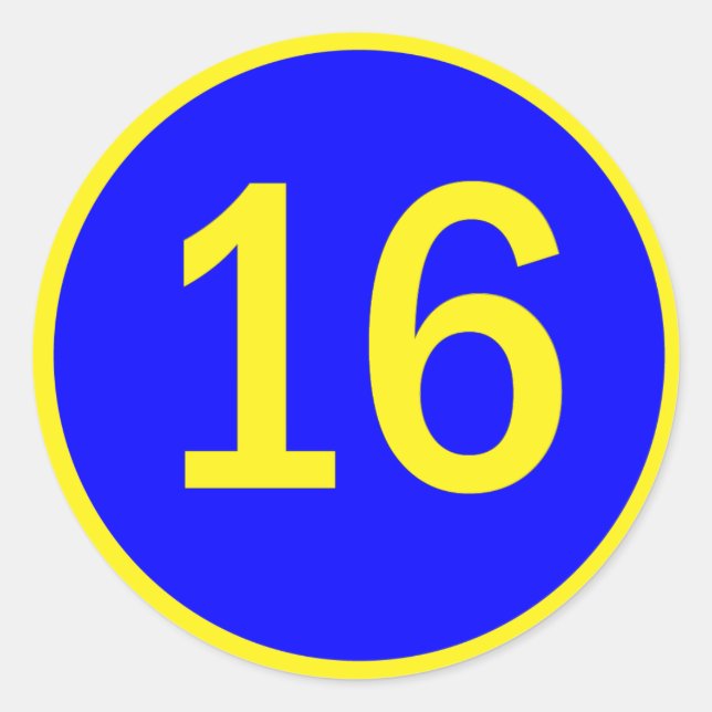 Zahl 16 in einem Kreis Runder Aufkleber (Vorderseite)