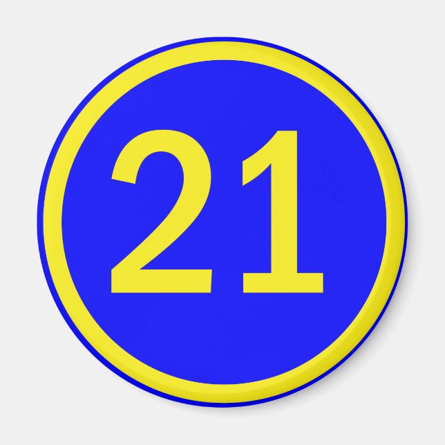 Zahl 21 in einem Kreis Magnet (Vorne)