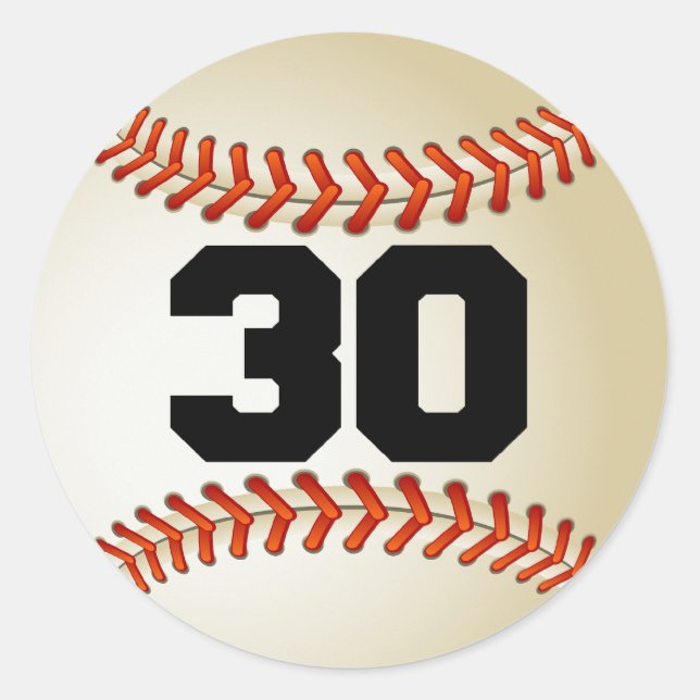 Zahl 30 Baseball Runder Aufkleber (Vorderseite)