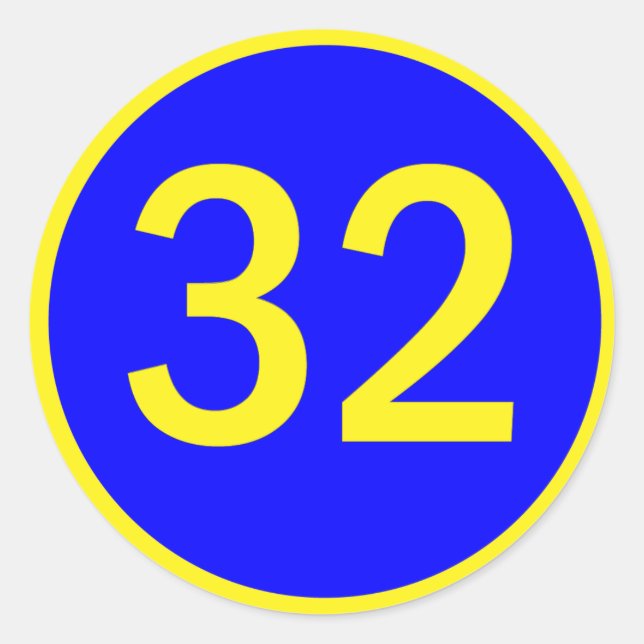 Zahl 32 in einem Kreis Runder Aufkleber (Vorderseite)
